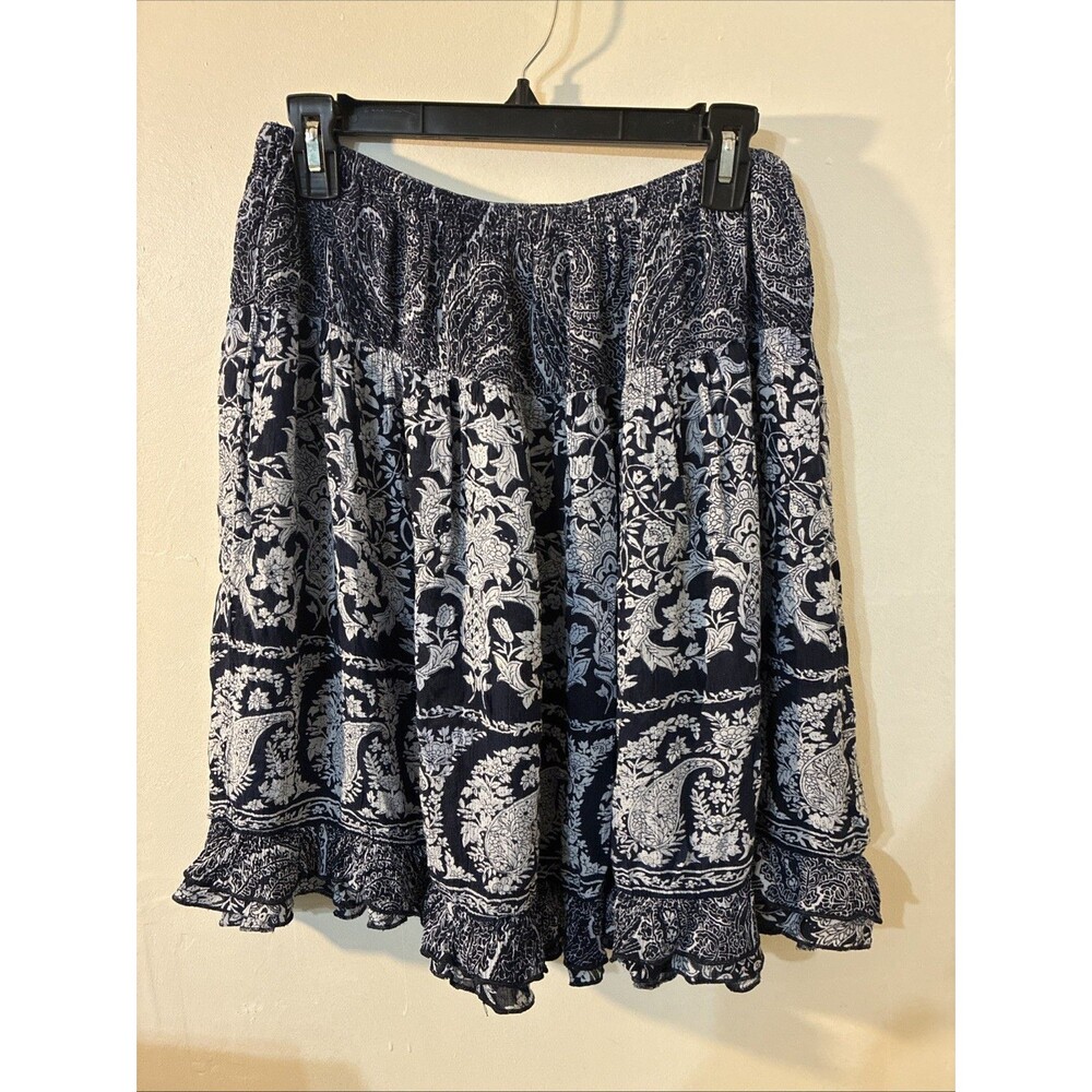 Women’s Blue Floral circle ruffle flowy skirt paisley boho tired E - Picture 1 of 3